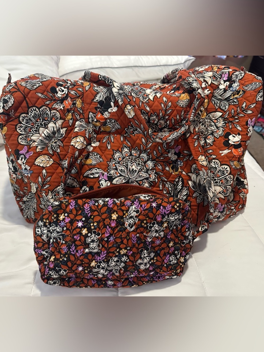 Vera Bradley Disney Mickey & Minnie’s Vine Flirty Floral Duffel & Cosmetic Case